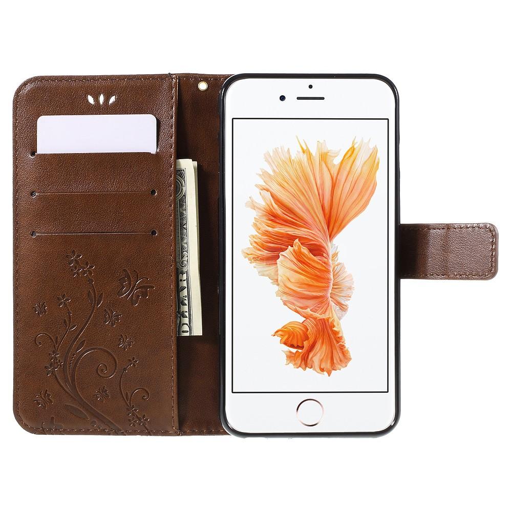 Custodia in pelle a farfalle per iPhone 6/6S, Marrone