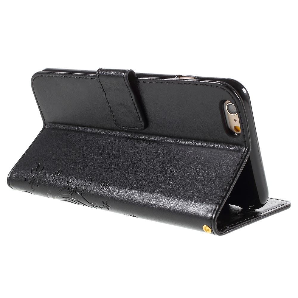 Custodia in pelle a farfalle per iPhone 6/6S, Nero