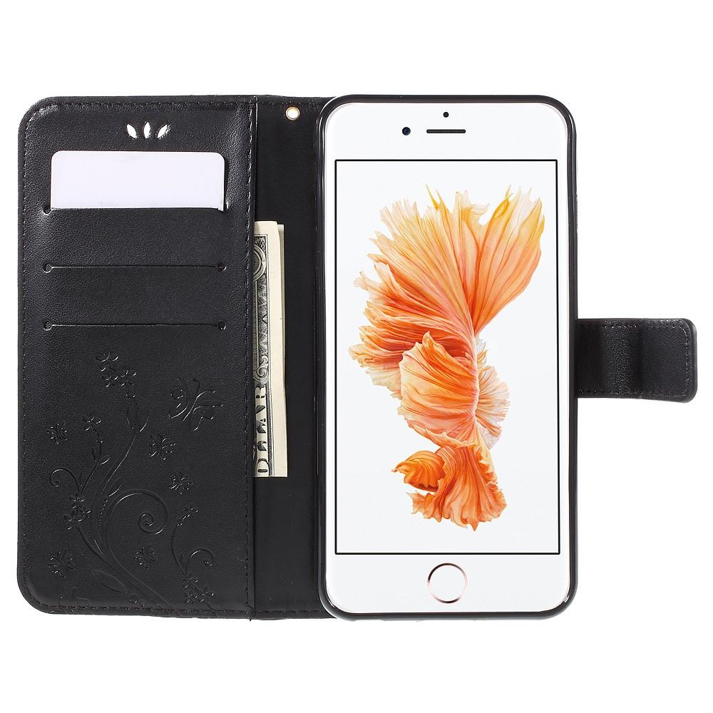 Custodia in pelle a farfalle per iPhone 6/6S, Nero
