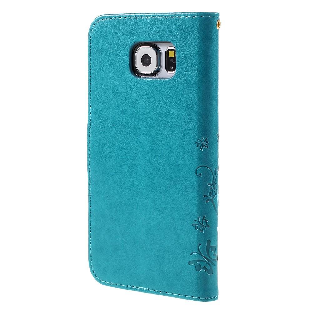 Custodia in pelle a farfalle per Samsung Galaxy S6, blu