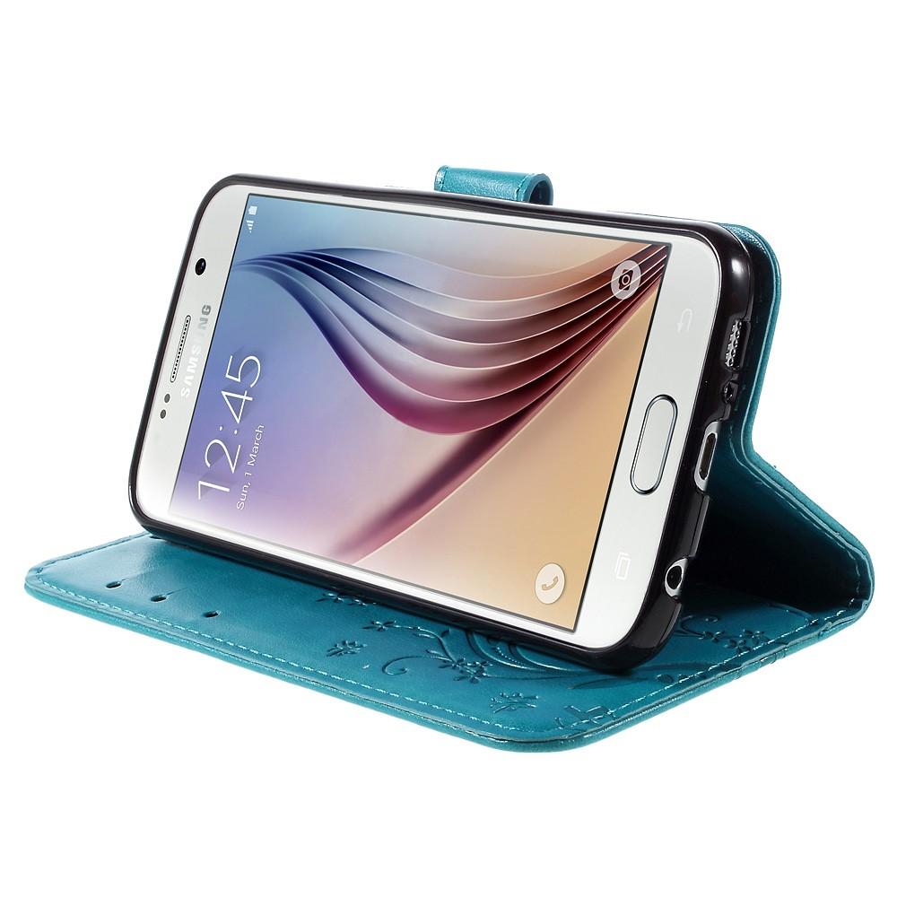 Custodia in pelle a farfalle per Samsung Galaxy S6, Blu