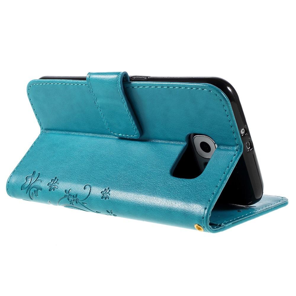 Custodia in pelle a farfalle per Samsung Galaxy S6, Blu