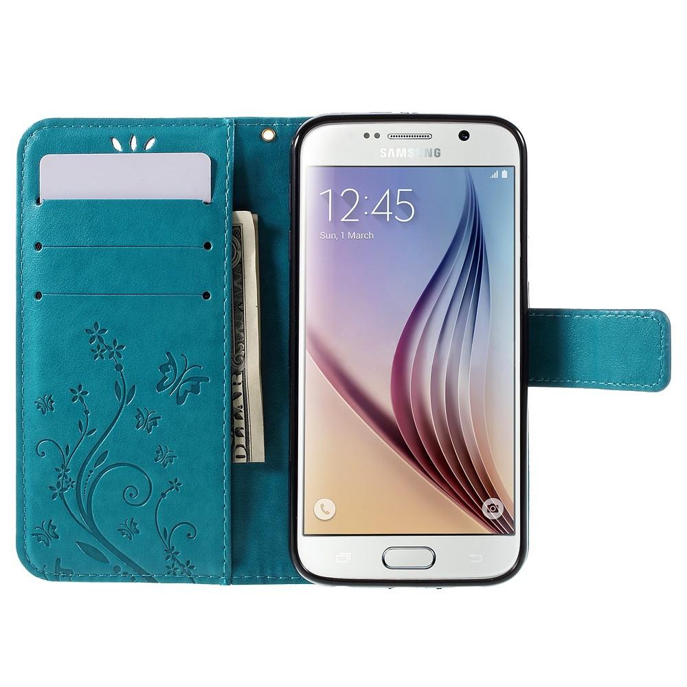 Custodia in pelle a farfalle per Samsung Galaxy S6, blu