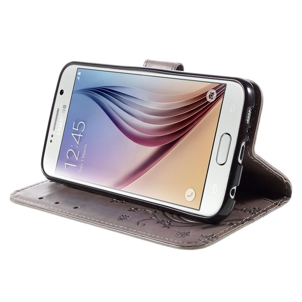 Custodia in pelle a farfalle per Samsung Galaxy S6, grigio