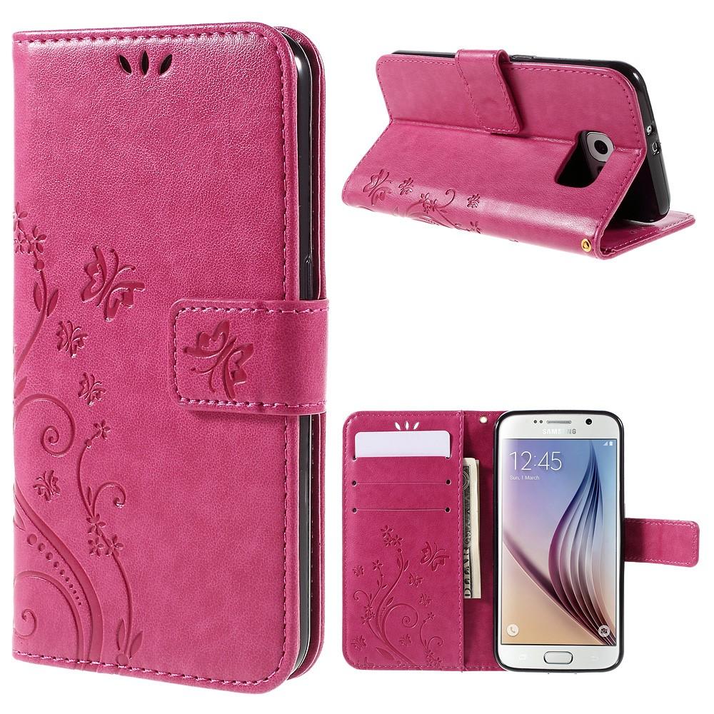 Custodia in pelle a farfalle per Samsung Galaxy S6, rosa