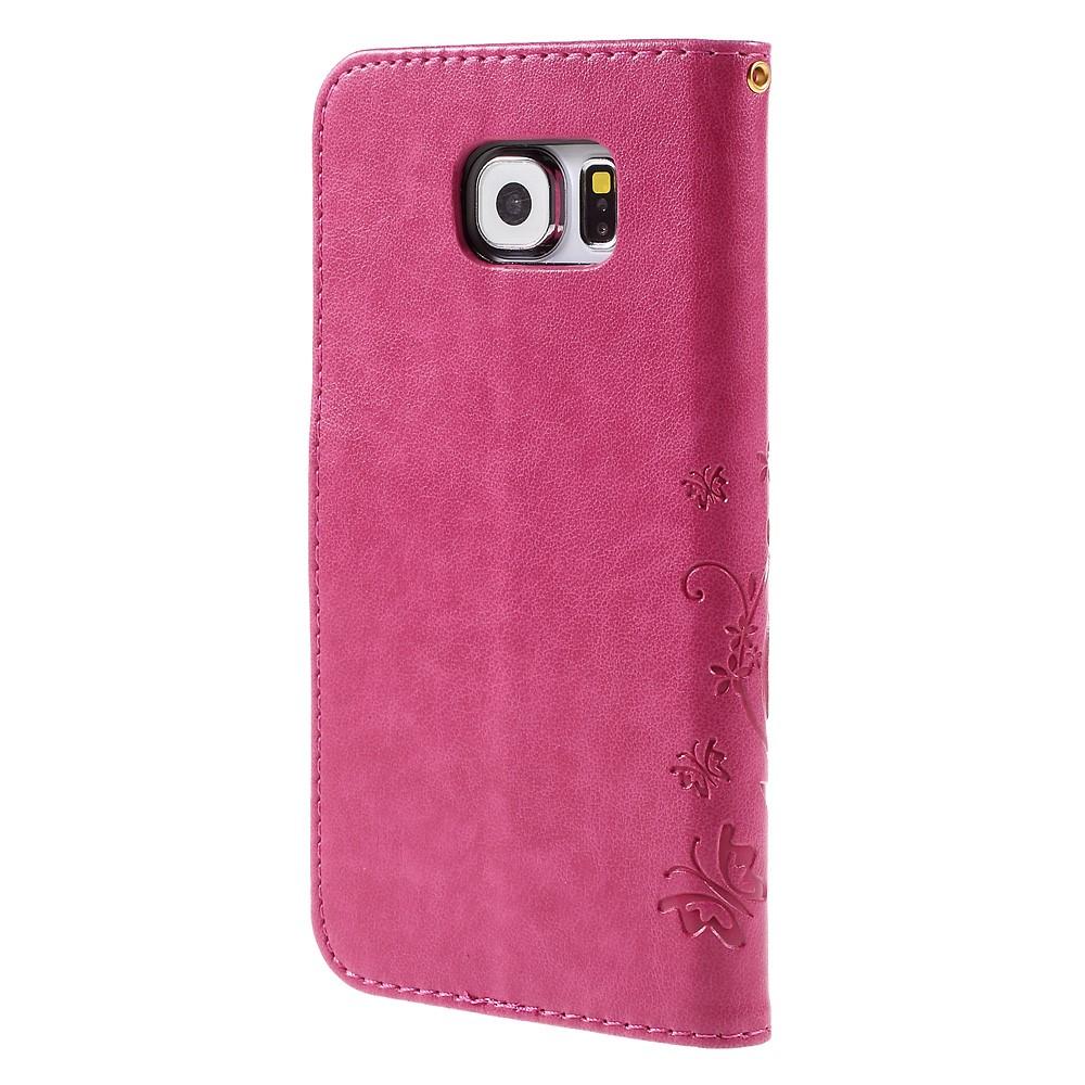 Custodia in pelle a farfalle per Samsung Galaxy S6, rosa