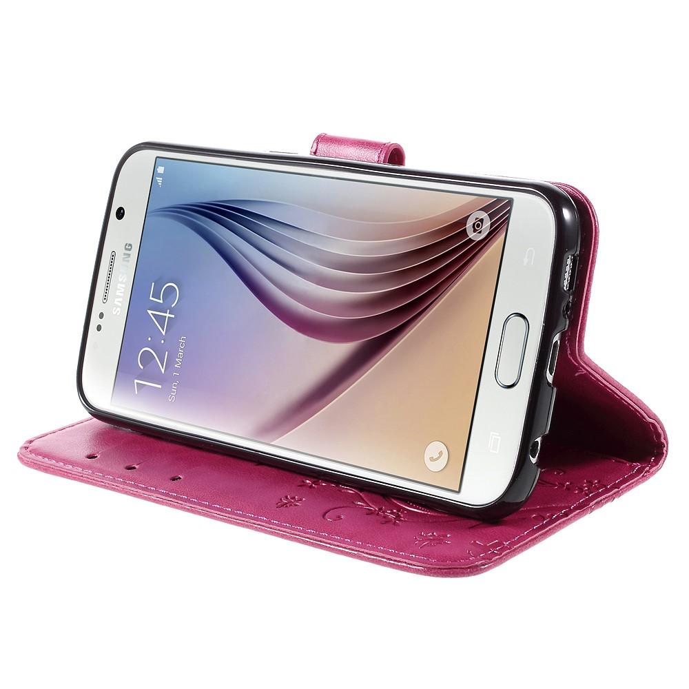 Custodia in pelle a farfalle per Samsung Galaxy S6, rosa