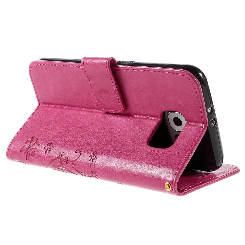 Custodia in pelle a farfalle per Samsung Galaxy S6, Rosa