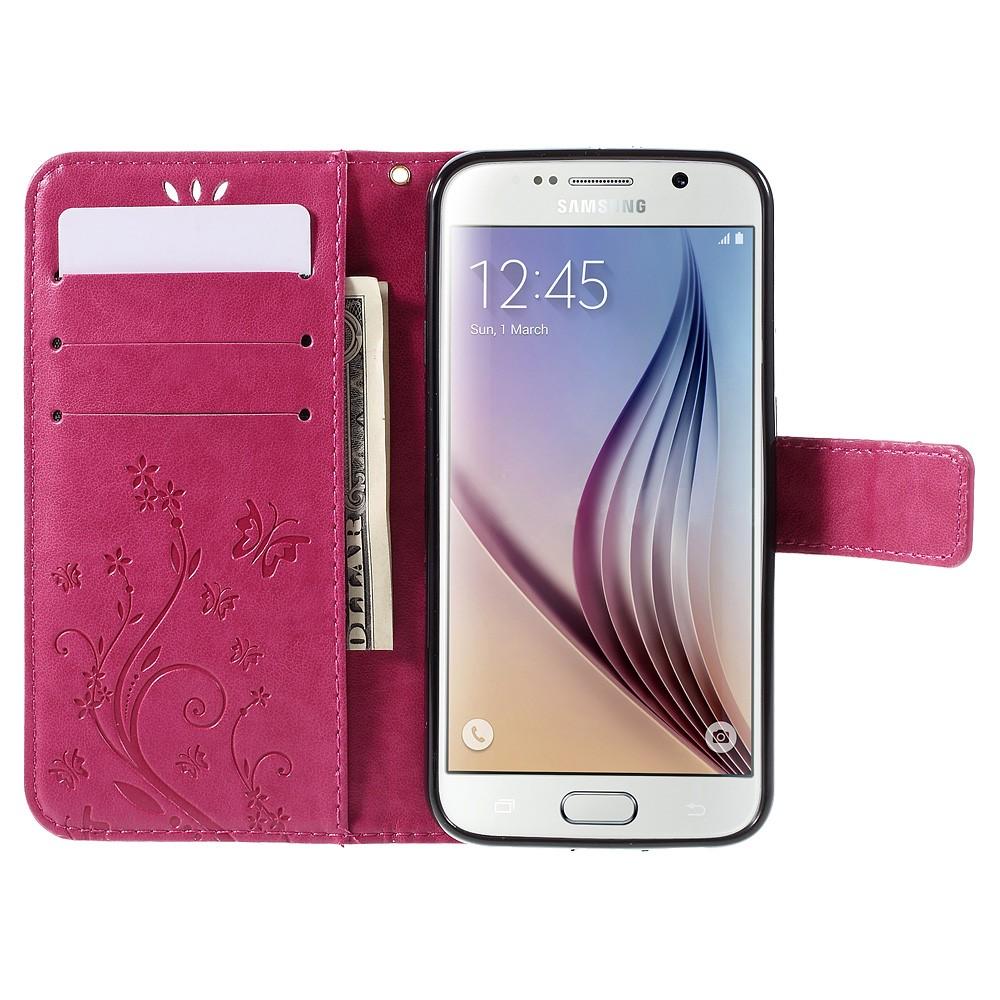 Custodia in pelle a farfalle per Samsung Galaxy S6, rosa