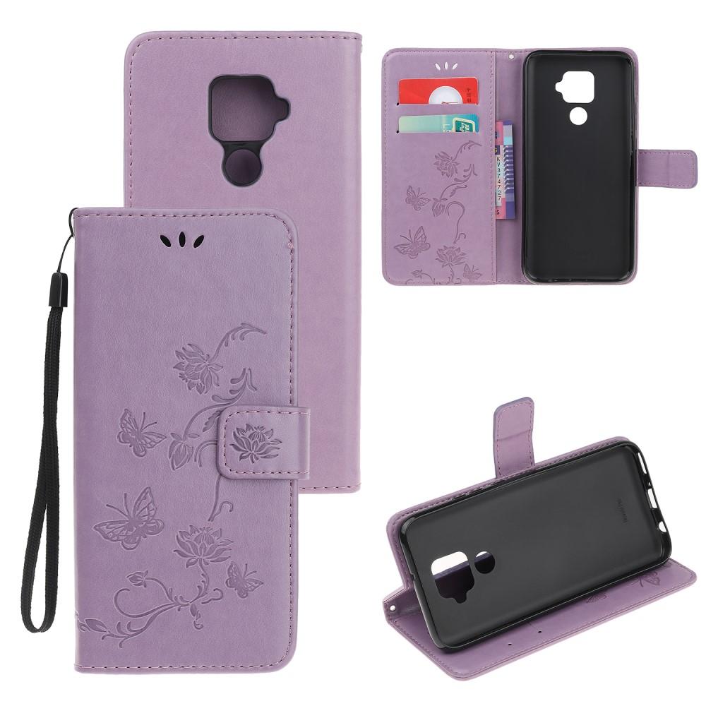 Custodia in pelle a farfalle per Huawei Mate 30 Lite, viola