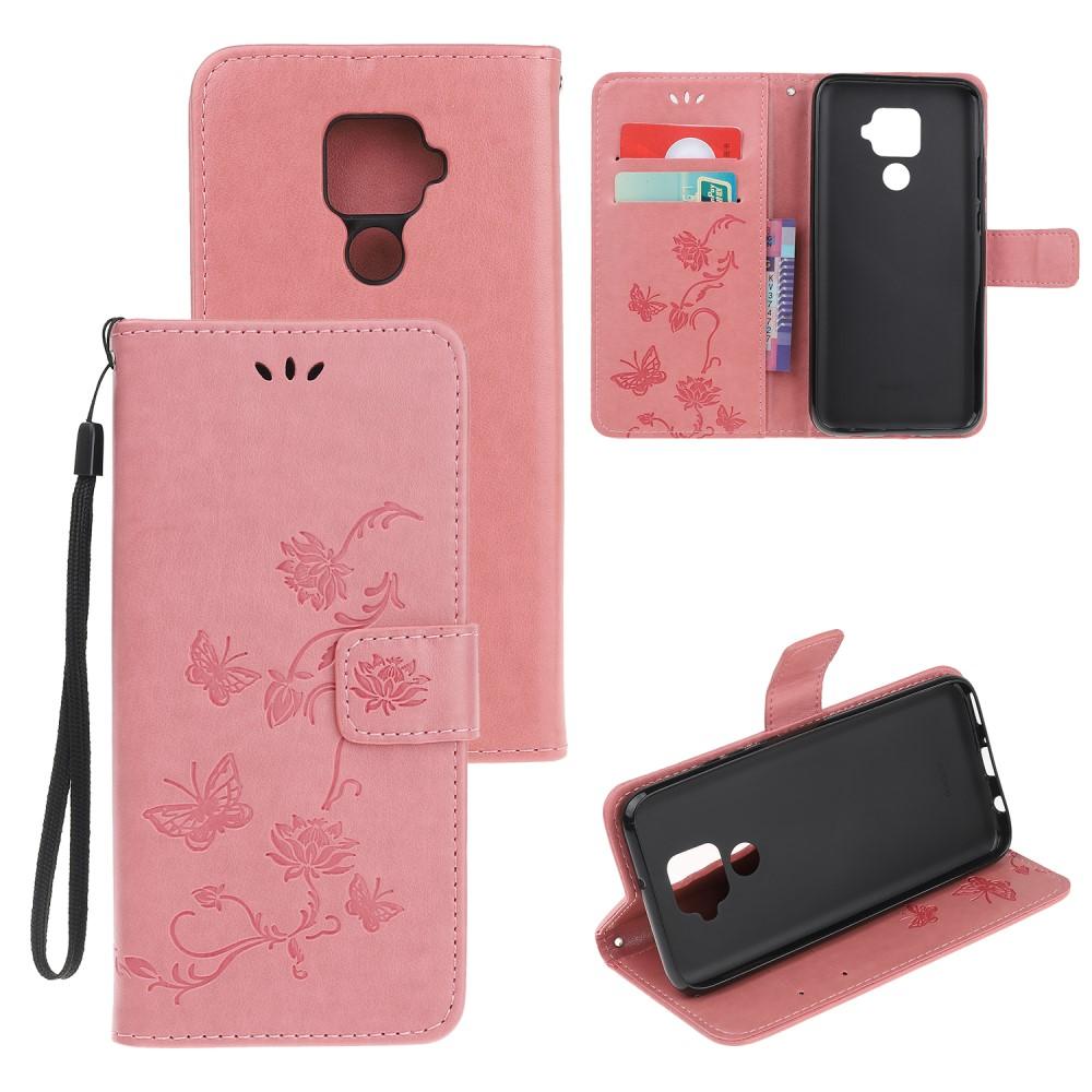 Custodia in pelle a farfalle per Huawei Mate 30 Lite, rosa