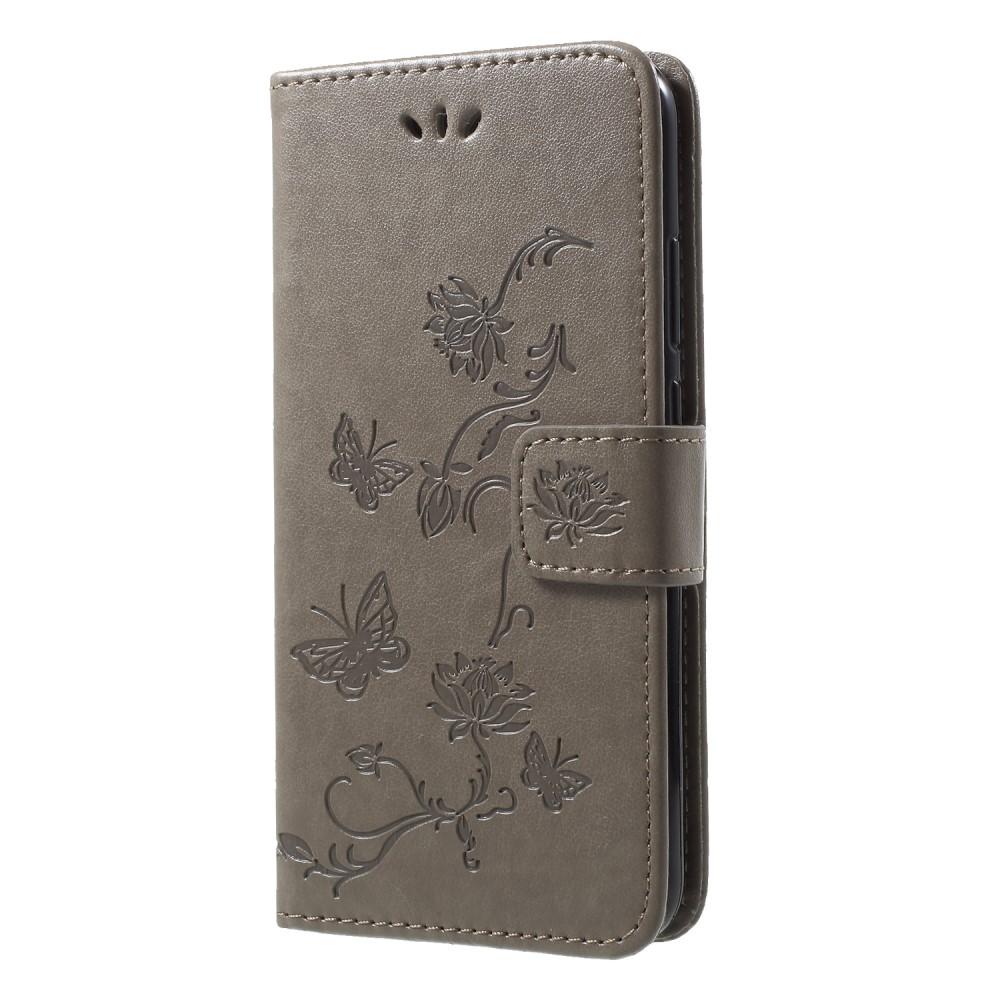Custodia in pelle a farfalle per Huawei P20 Lite, Grigio