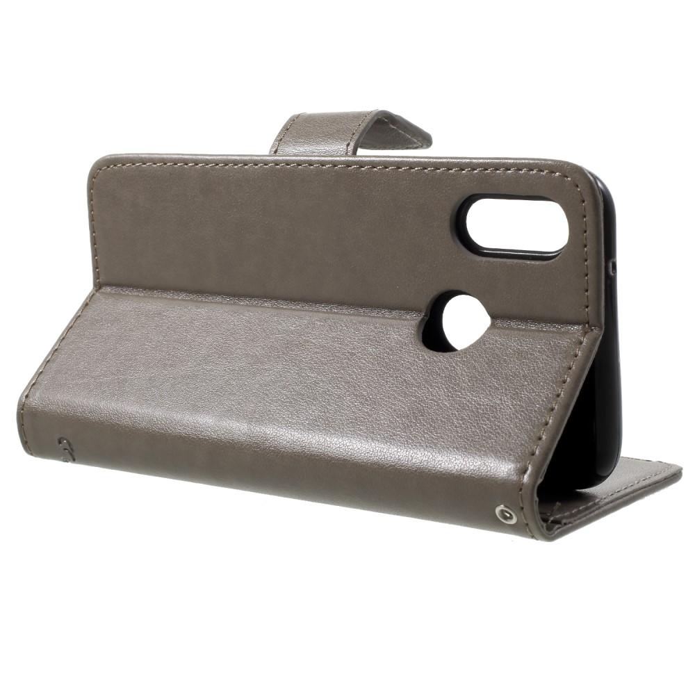 Custodia in pelle a farfalle per Huawei P20 Lite, Grigio