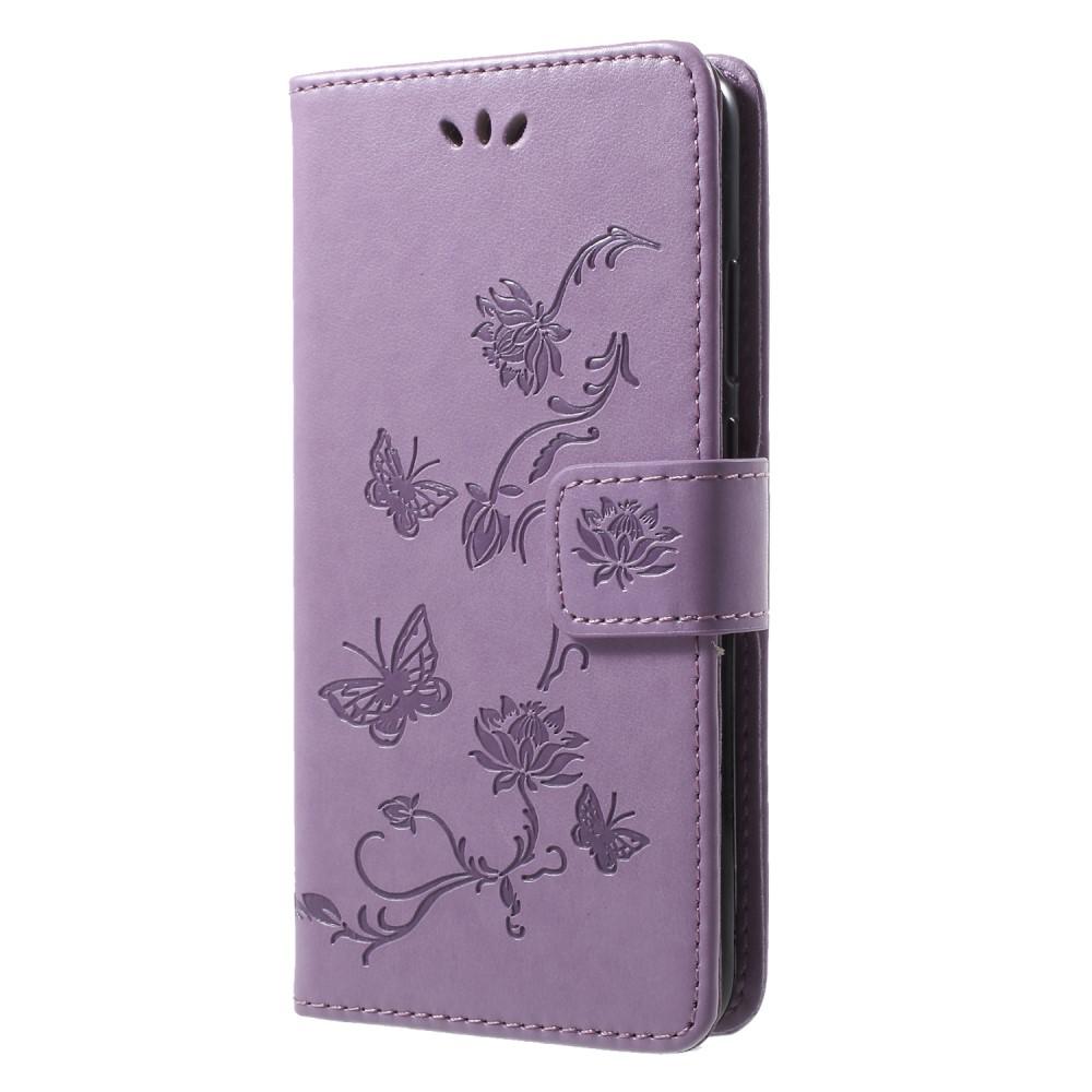 Custodia in pelle a farfalle per Huawei P20 Lite, Viola