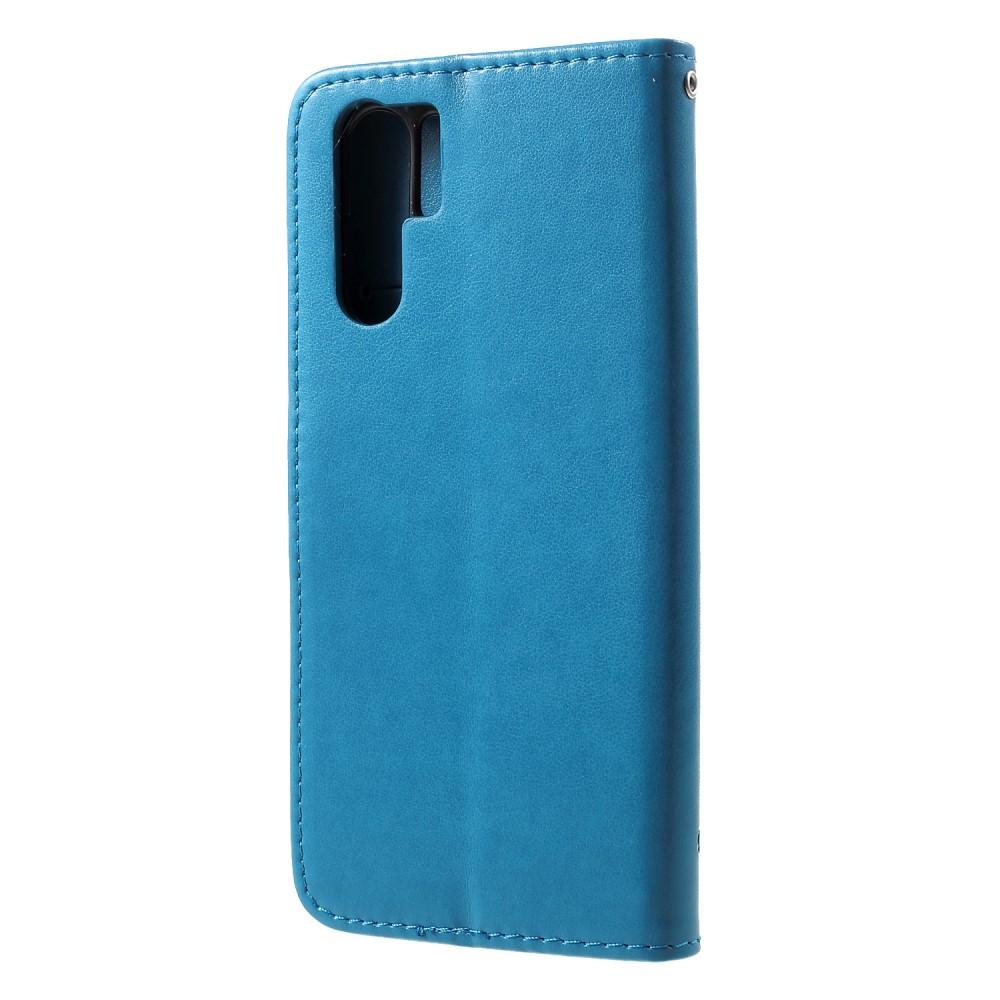 Custodia in pelle a farfalle per Huawei P30 Pro, blu