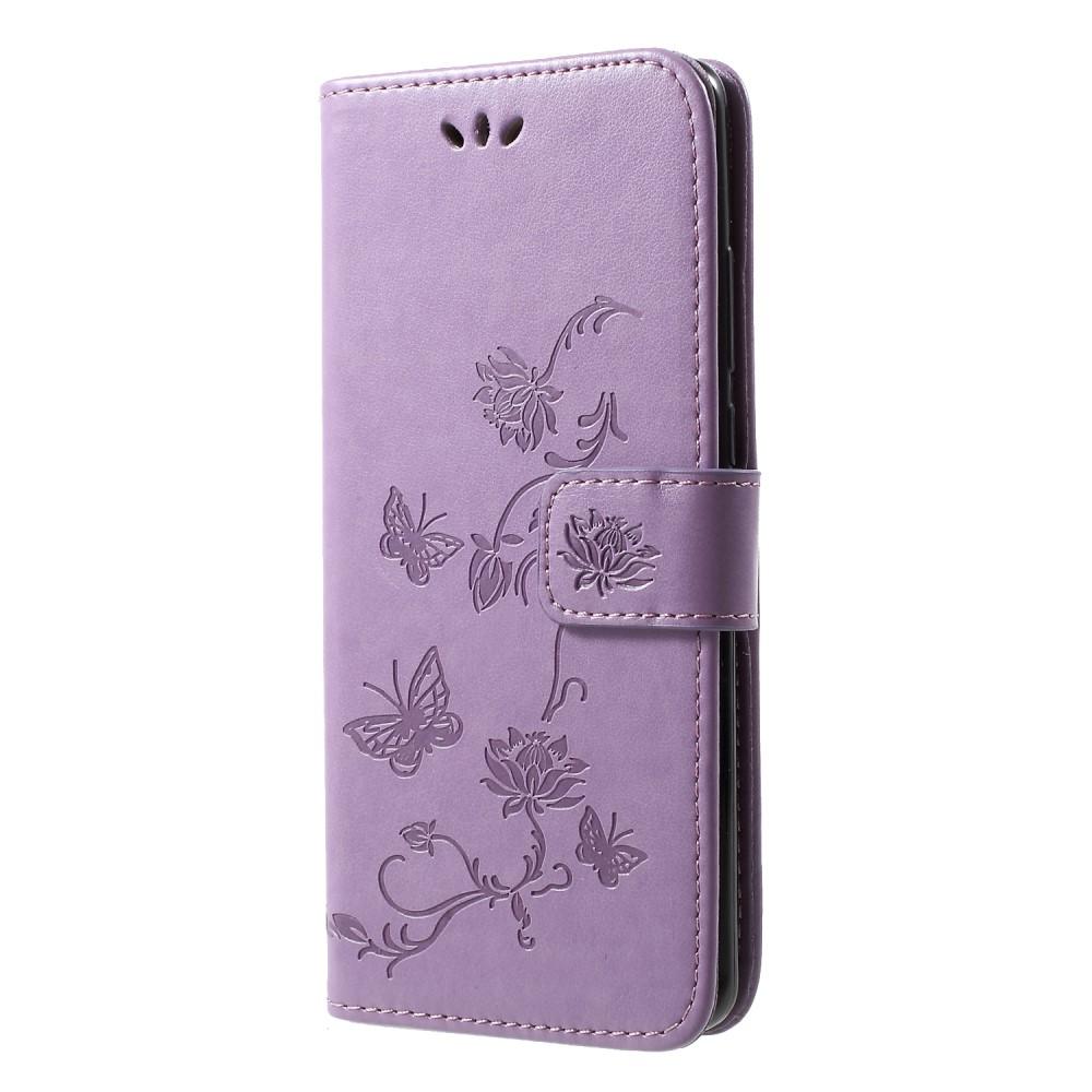 Custodia in pelle a farfalle per Huawei P30 Pro, viola