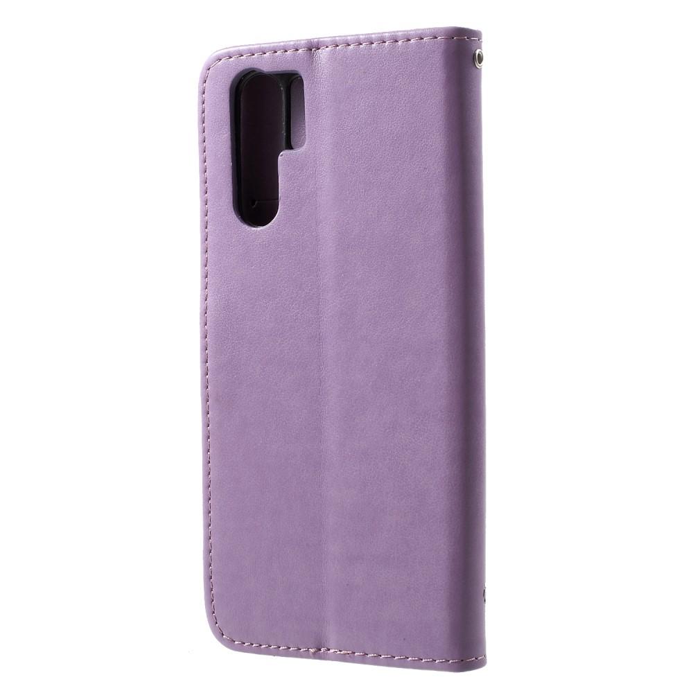 Custodia in pelle a farfalle per Huawei P30 Pro, viola