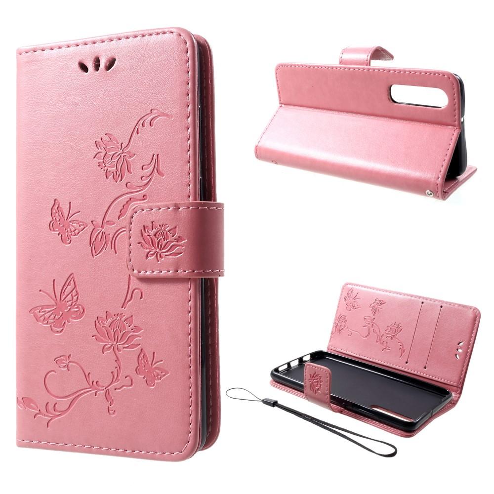 Custodia in pelle a farfalle per Huawei P30, Rosa
