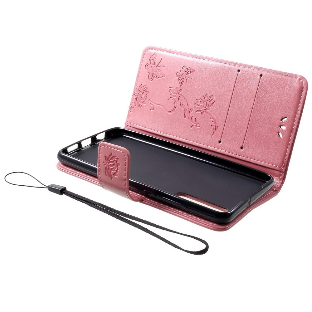 Custodia in pelle a farfalle per Huawei P30, Rosa
