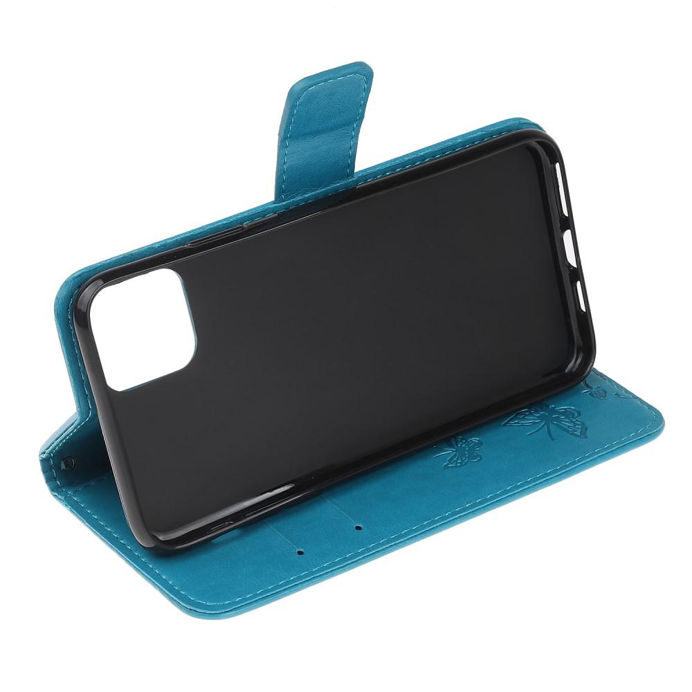 Custodia in pelle a farfalle per iPhone 11, blu