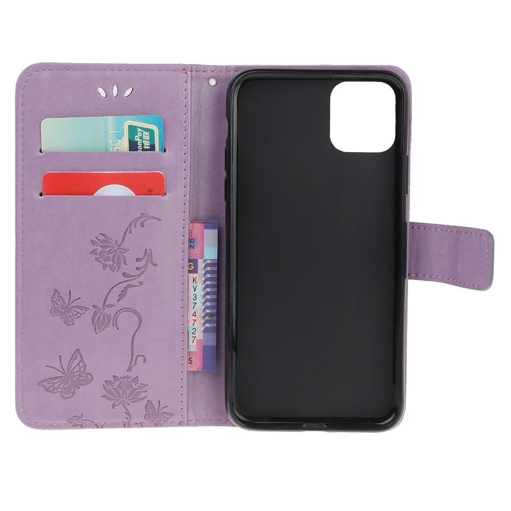 Custodia in pelle a farfalle per iPhone 11, Viola