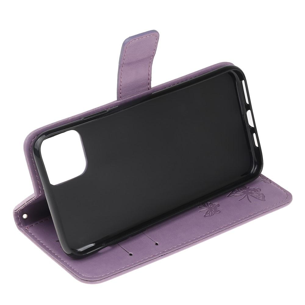 Custodia in pelle a farfalle per iPhone 11, Viola
