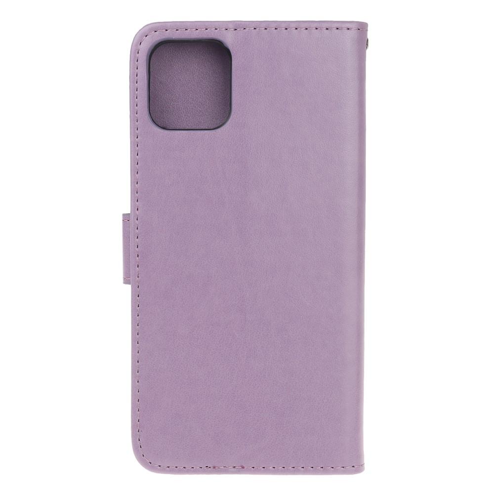 Custodia in pelle a farfalle per iPhone 11, Viola