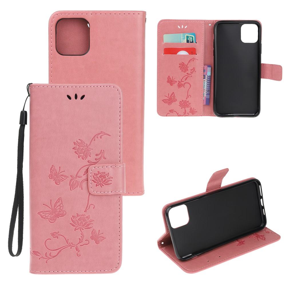 Custodia in pelle a farfalle per iPhone 11, rosa