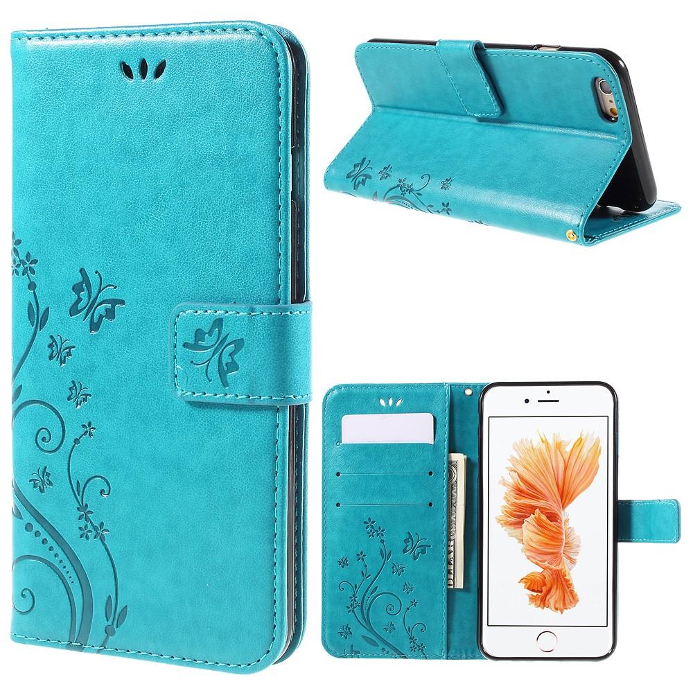 Custodia in pelle a farfalle per iPhone 6 Plus/6S Plus, Blu