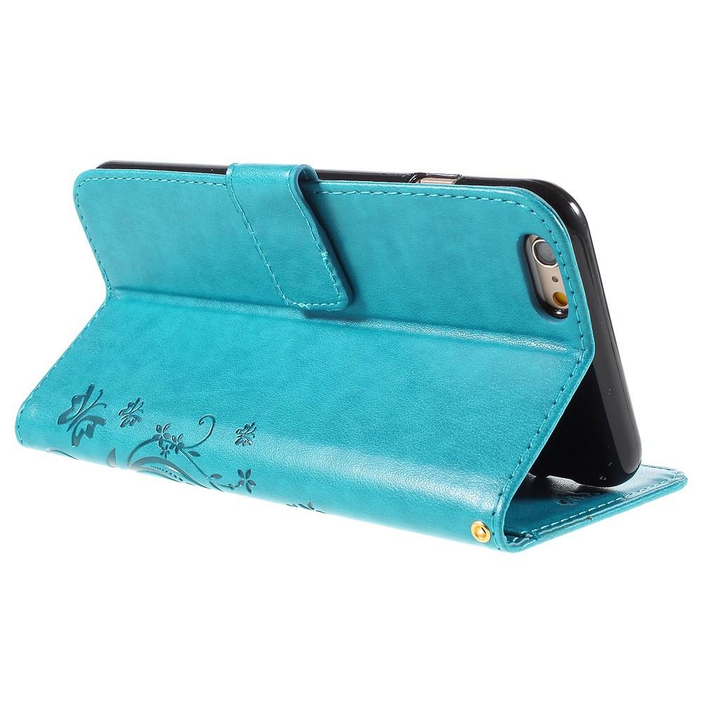 Custodia in pelle a farfalle per iPhone 6 Plus/6S Plus, blu