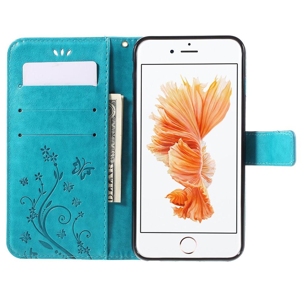 Custodia in pelle a farfalle per iPhone 6 Plus/6S Plus, blu