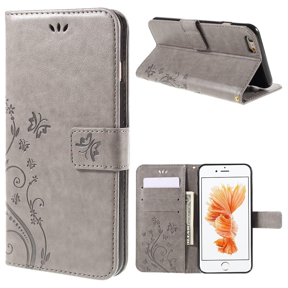 Custodia in pelle a farfalle per Apple iPhone 6 Plus/6S Plus, Grigio