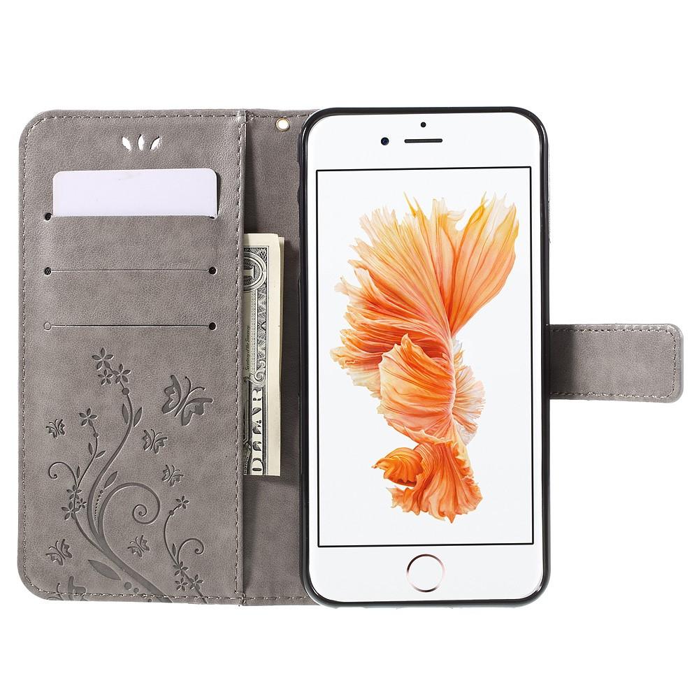 Custodia in pelle a farfalle per iPhone 6 Plus/6S Plus, grigio