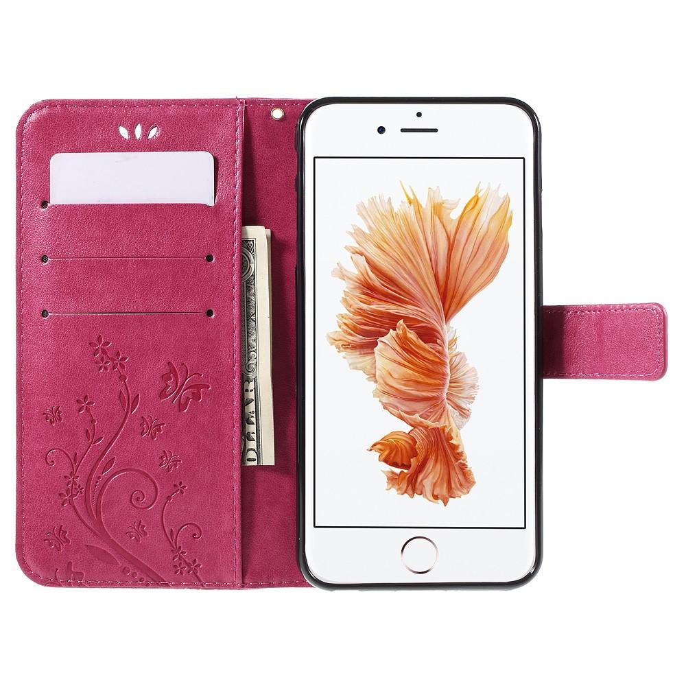 Custodia in pelle a farfalle per iPhone 6 Plus/6S Plus, rosa