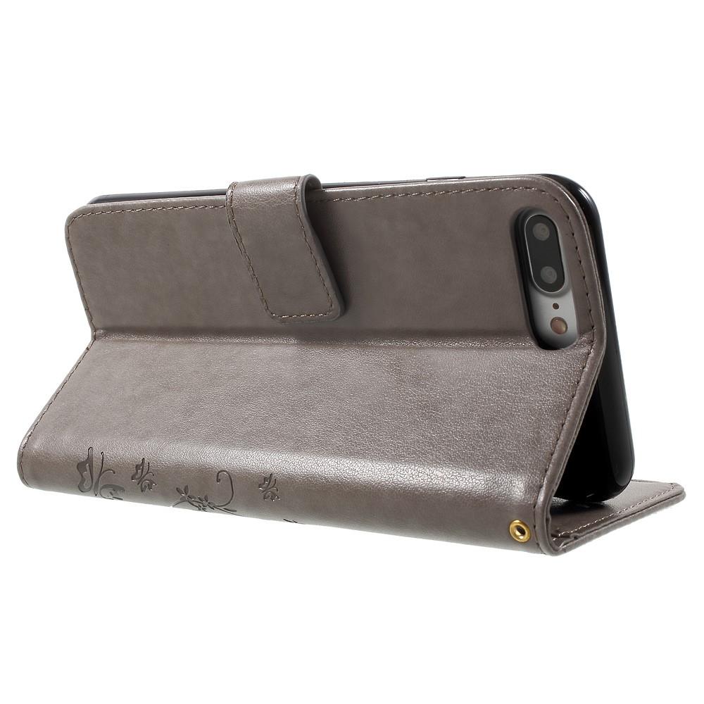 Custodia in pelle a farfalle per Apple iPhone 7 Plus/iPhone 8 Plus, Grigio