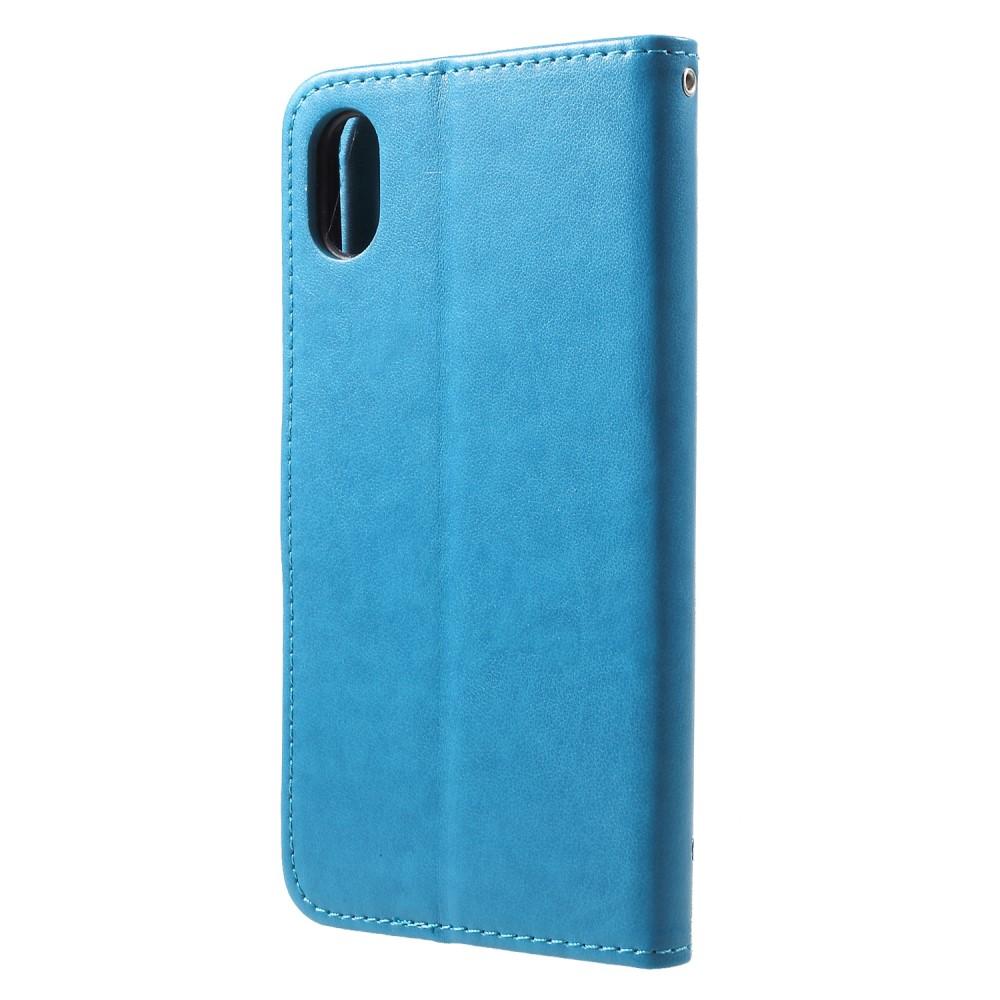 Custodia in pelle a farfalle per iPhone Xr, blu