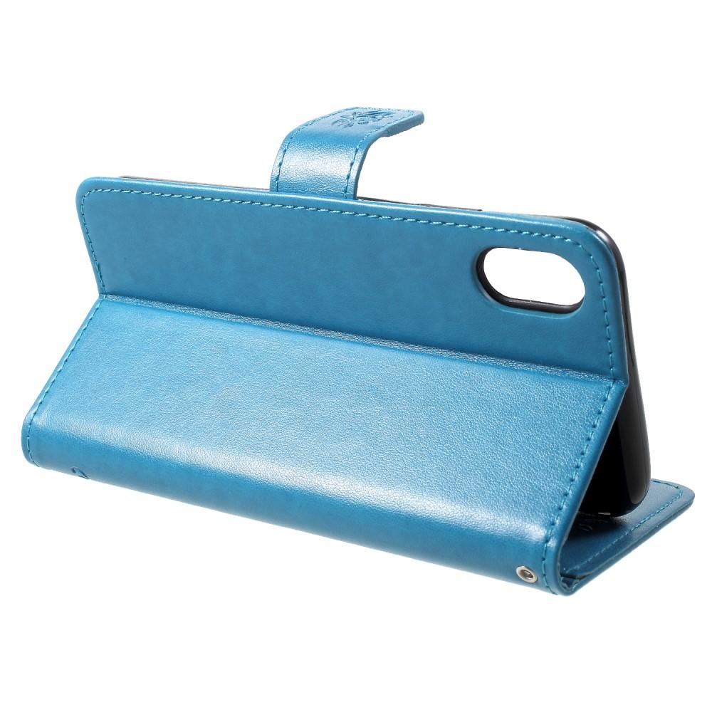 Custodia in pelle a farfalle per Apple iPhone Xr, Blu