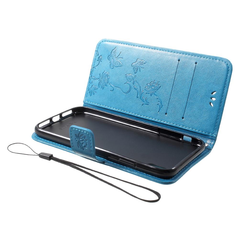Custodia in pelle a farfalle per Apple iPhone Xr, Blu