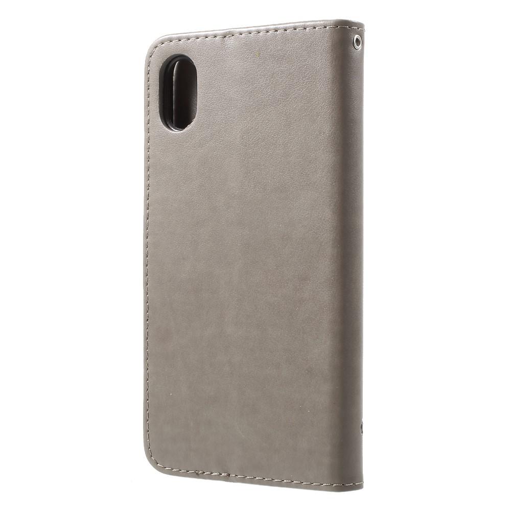 Custodia in pelle a farfalle per iPhone Xr, Grigio
