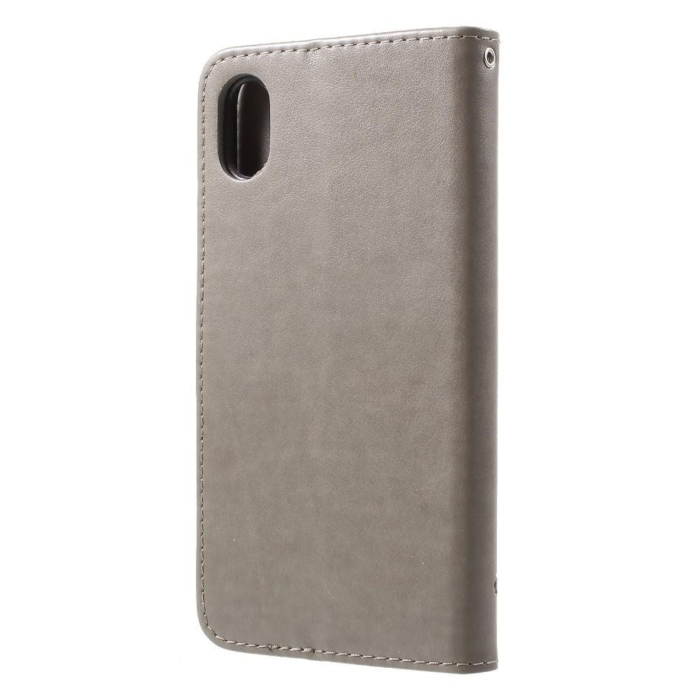 Custodia in pelle a farfalle per iPhone Xr, grigio