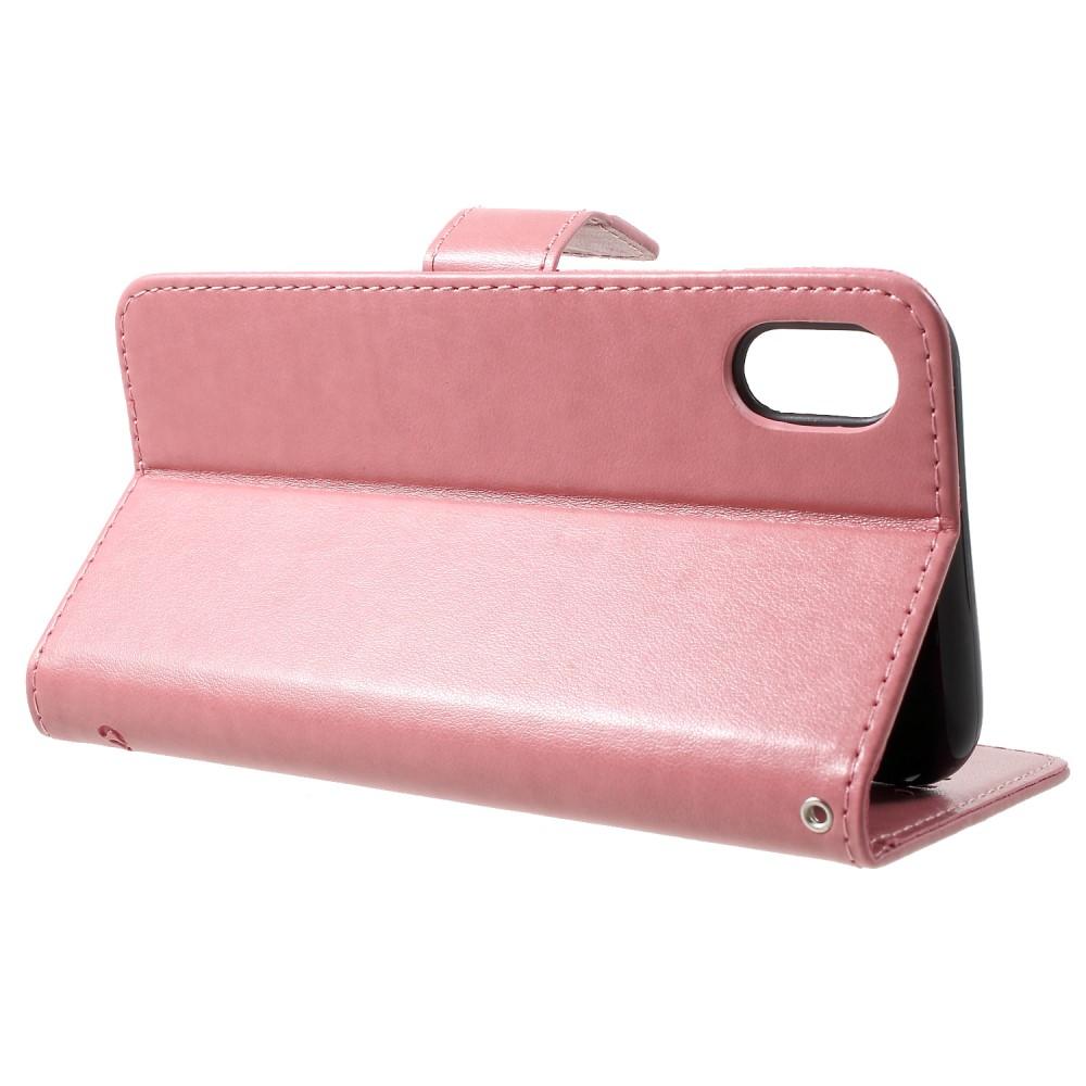 Custodia in pelle a farfalle per iPhone Xr, rosa