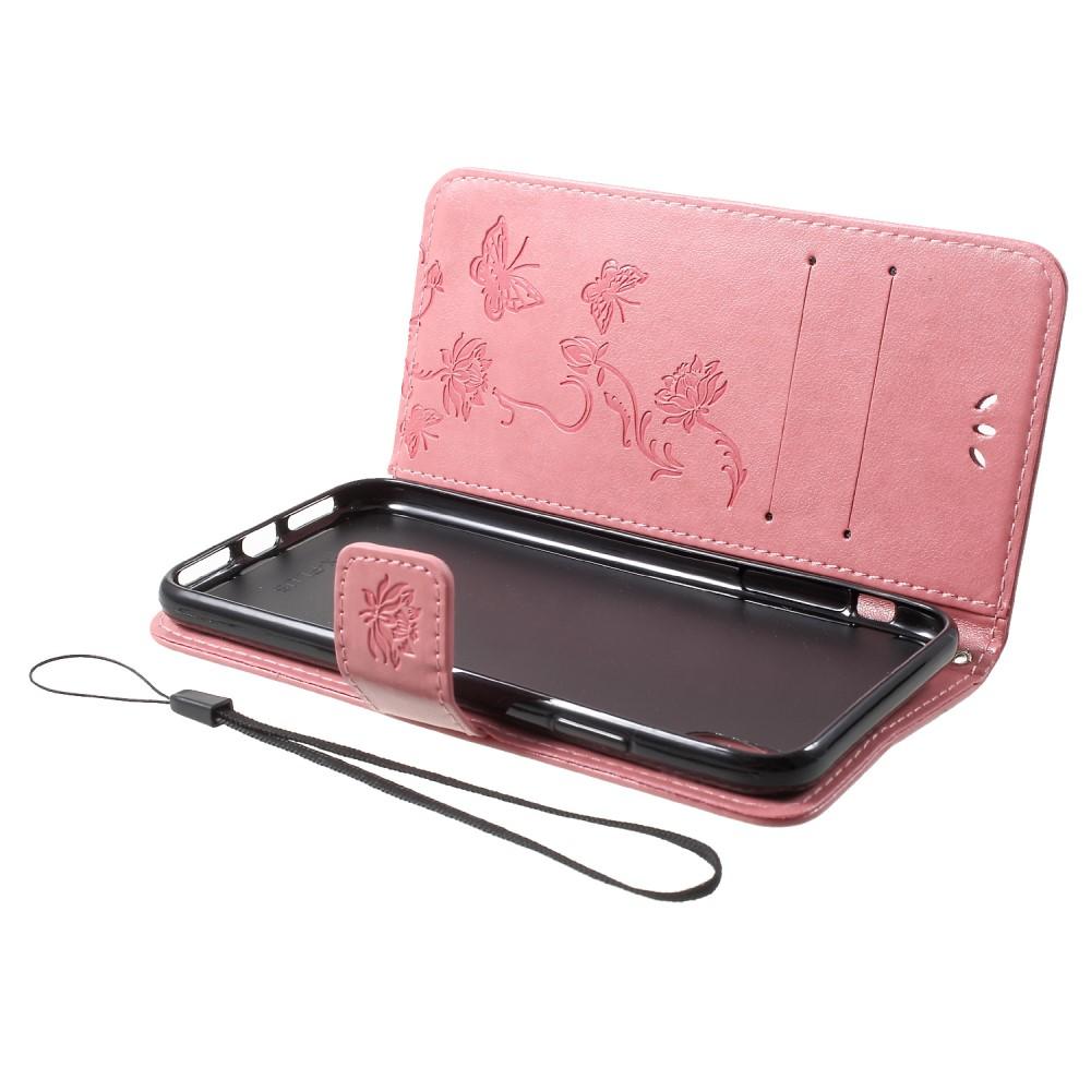 Custodia in pelle a farfalle per Apple iPhone Xr, Rosa