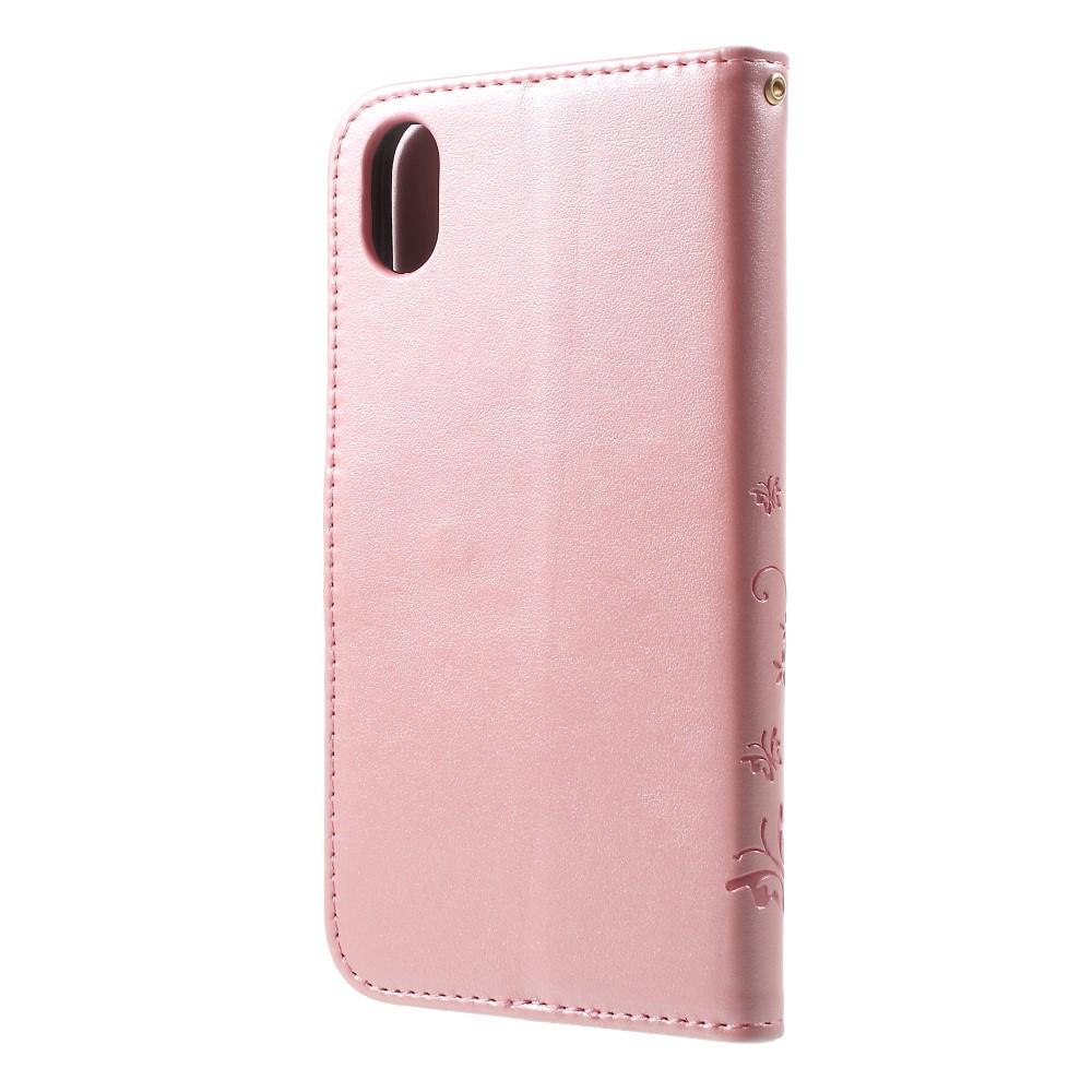 Custodia in pelle a farfalle per iPhone Xr, rosa