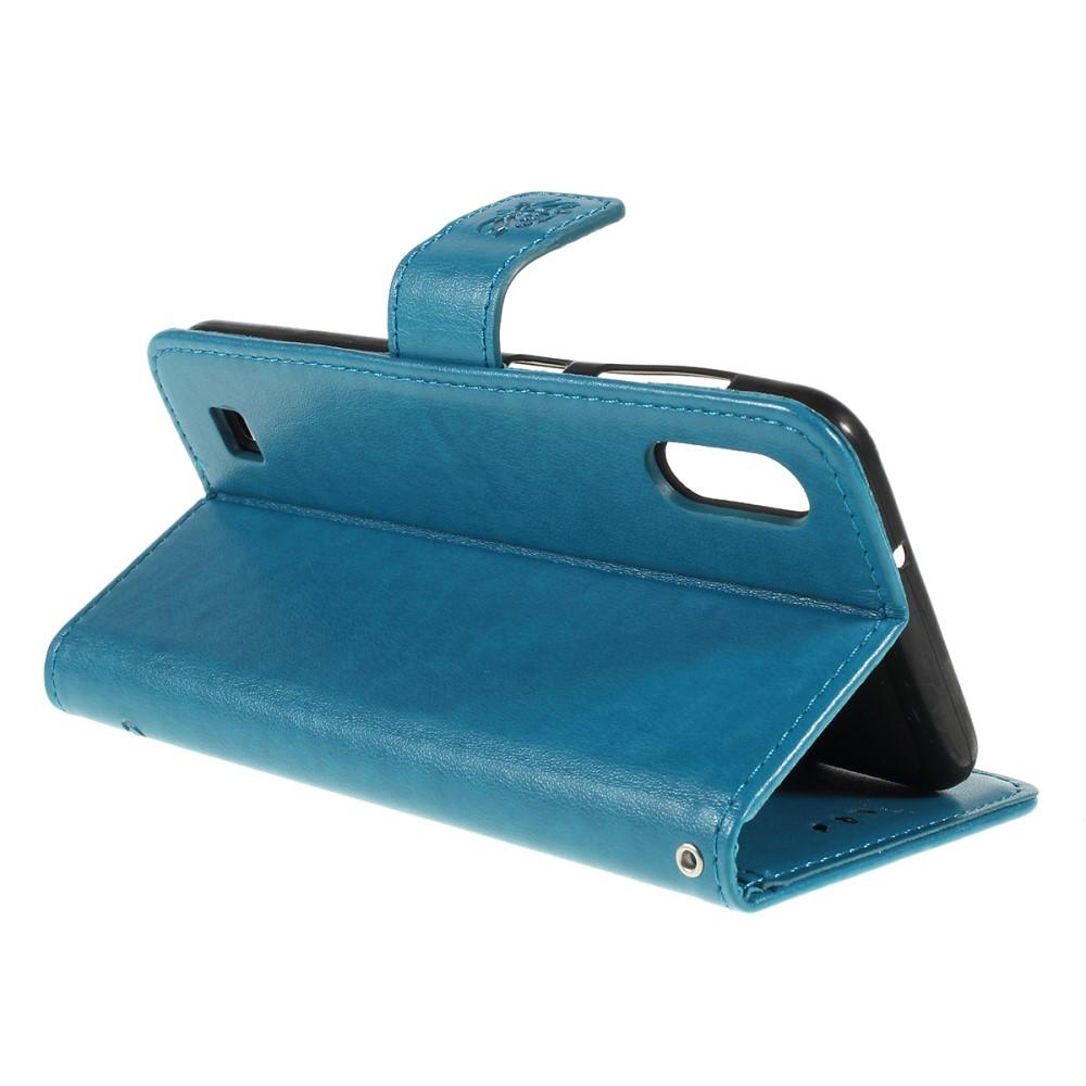 Custodia in pelle a farfalle per Samsung Galaxy A10, Blu