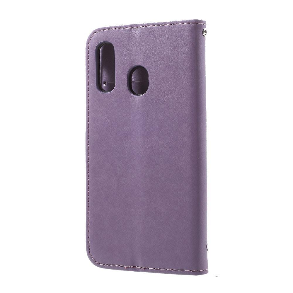 Custodia in pelle a farfalle per Samsung Galaxy A20e, viola