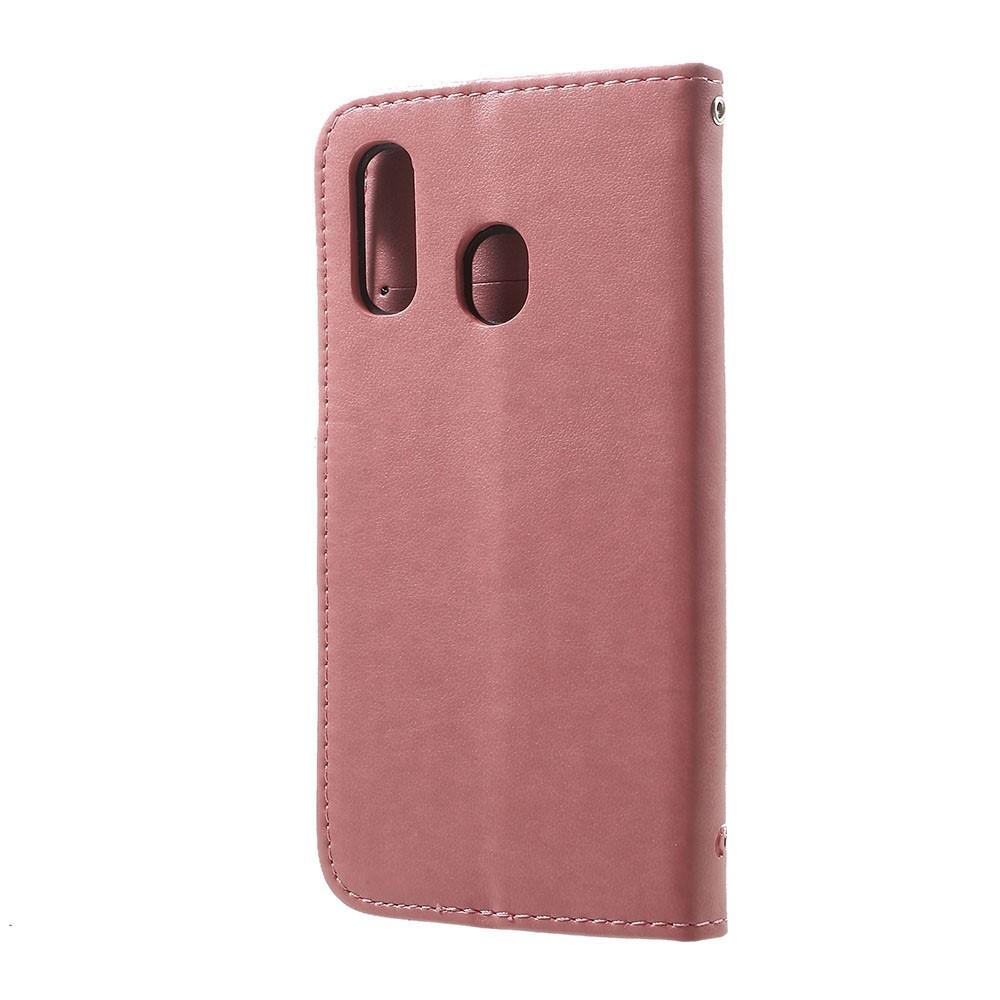 Custodia in pelle a farfalle per Samsung Galaxy A20e, rosa