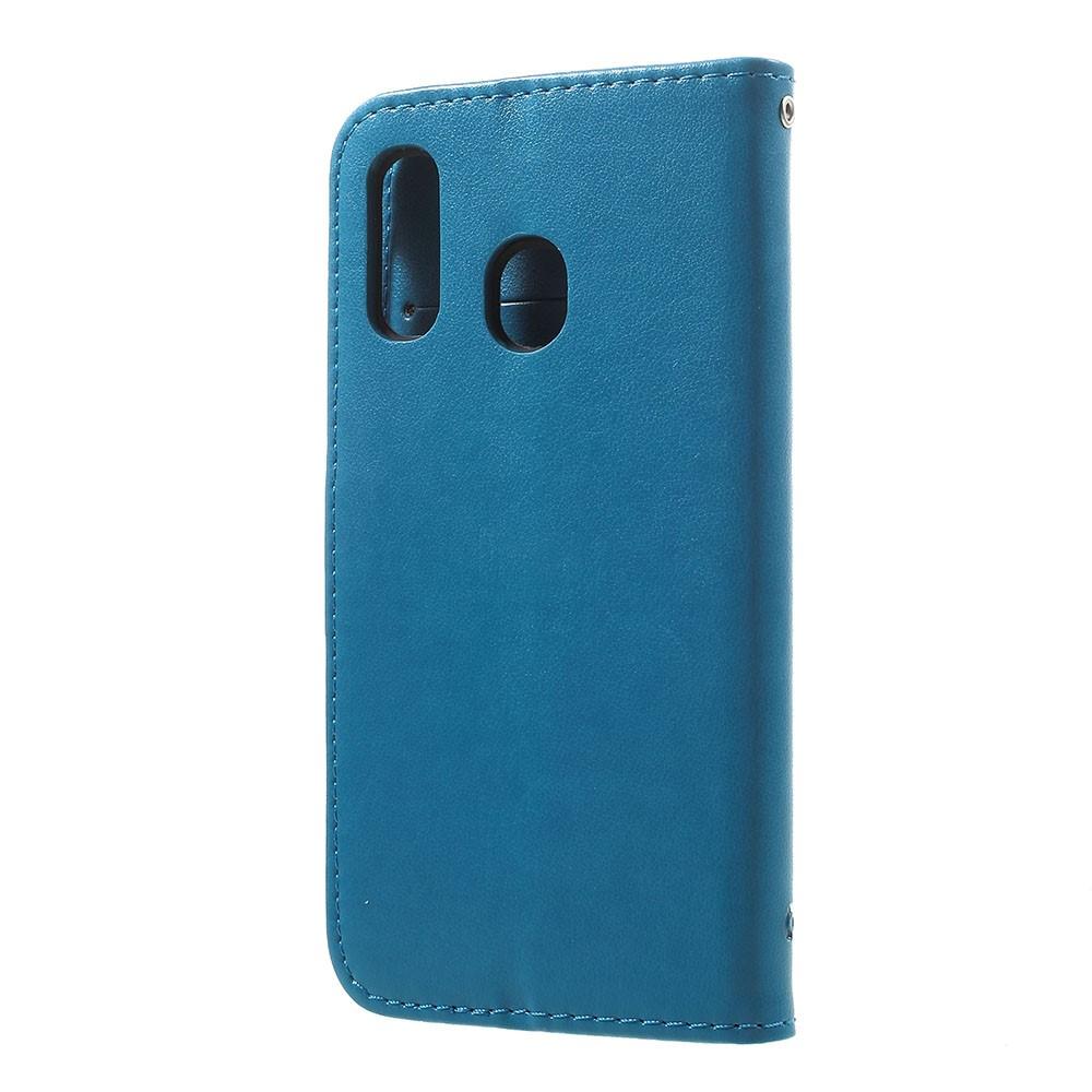 Custodia in pelle a farfalle per Samsung Galaxy A40, blu