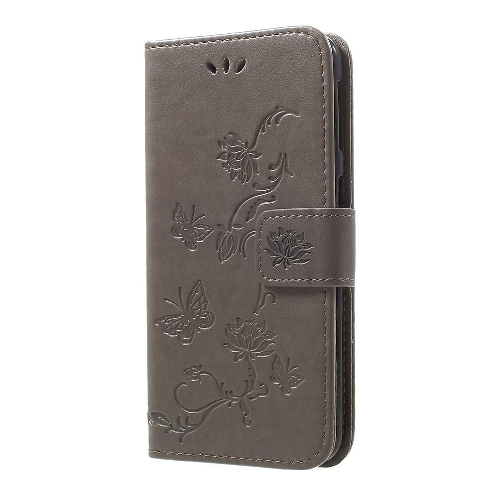 Custodia in pelle a farfalle per Samsung Galaxy A40, Grigio