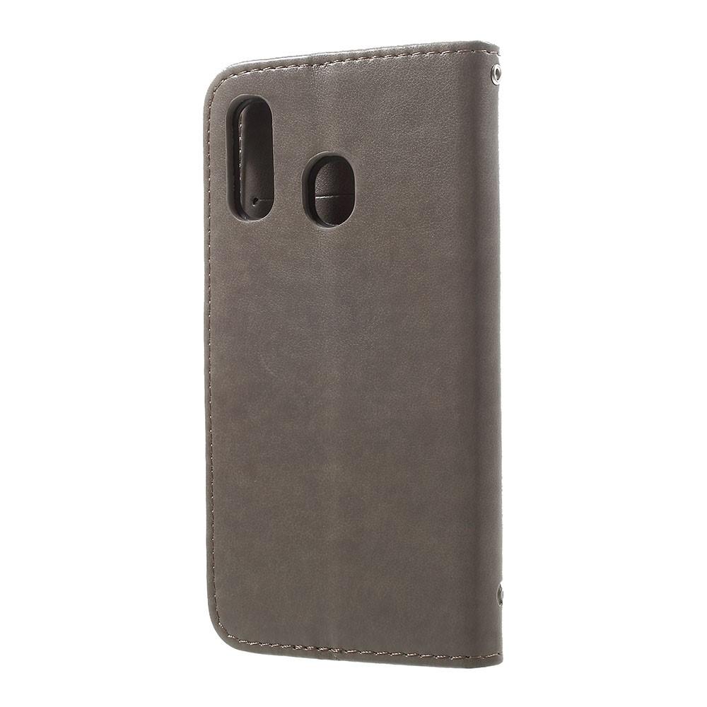 Custodia in pelle a farfalle per Samsung Galaxy A40, Grigio