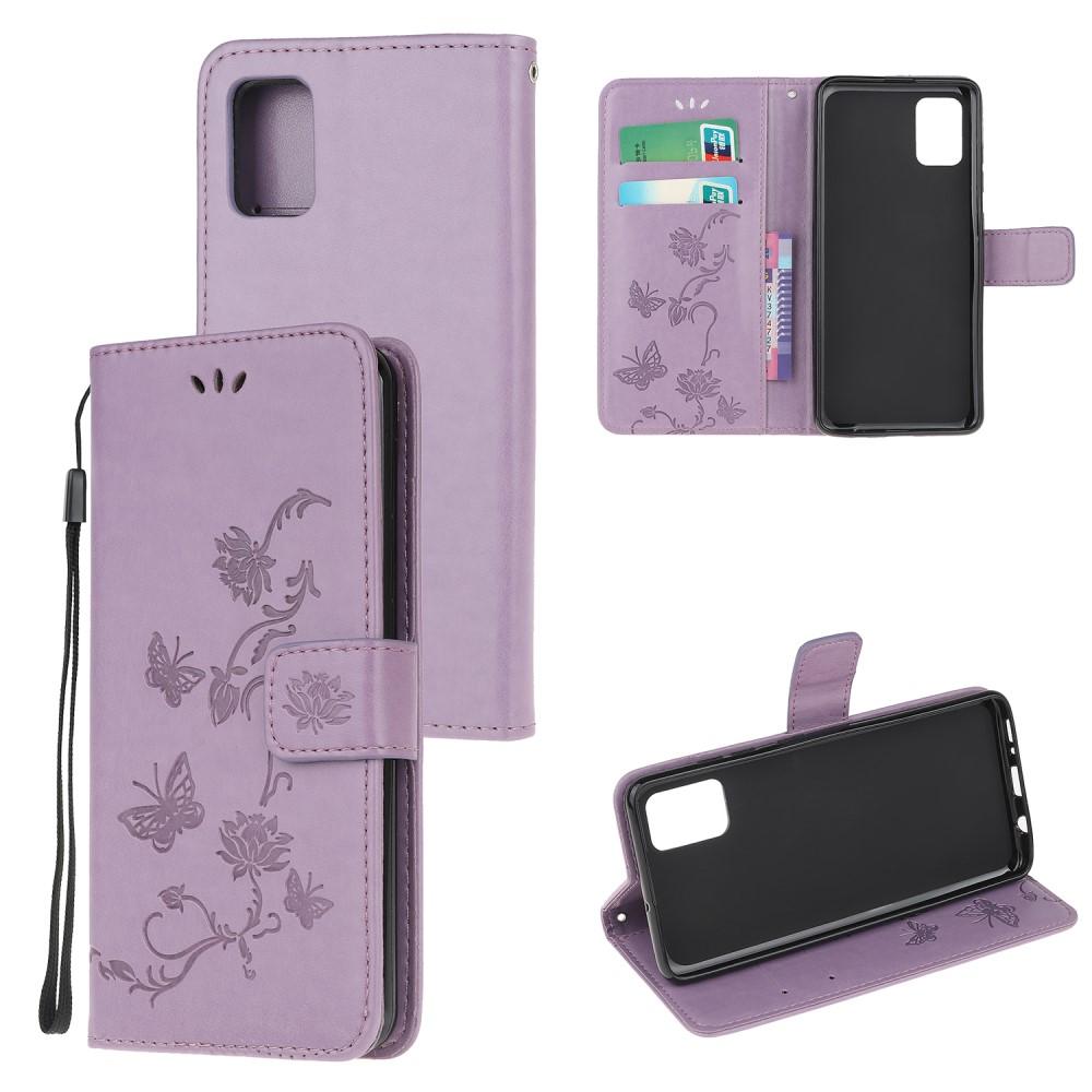 Custodia in pelle a farfalle per Samsung Galaxy A51, viola